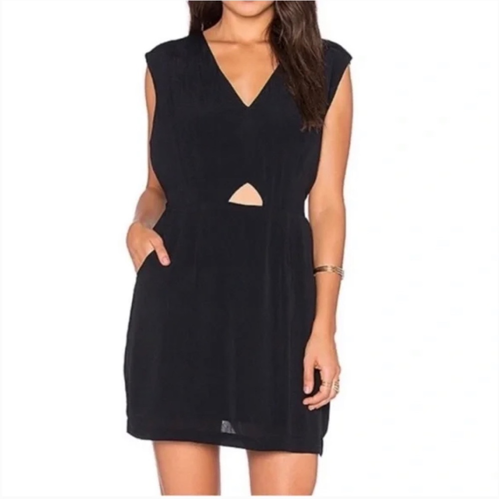 RVCA Black V-Neck Mini Dress with Front Cutout